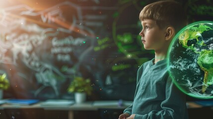 Young Boy Exploring Global Geography Through Augmented Reality