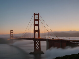 Golden Gate at dawn surrounded by fog