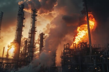 Factory emitting large amounts of smoke, suitable for environmental or industrial concepts