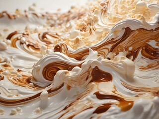 Milk and chocolate sea splashes and waves