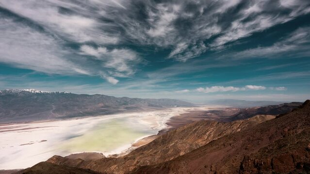Timelapse of Clouds moving across Death Valley National Park, view from Dantes Vista Point in USA California