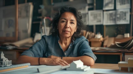 The picture of hispanic architect female working on the city model to planning a city, the city...