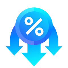 reduced rate, percent down icon