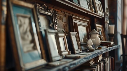 A row of elegant silver picture frames displaying cherished memories on a mantelpiece