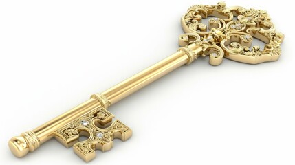 Ethereal Elegance: Gold Key Adorned With Stunning Diamonds
