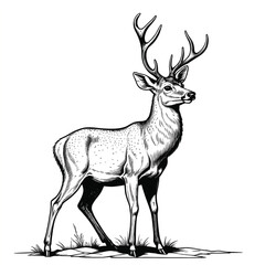 A Reindeer Standing Illustration In Engraved Style