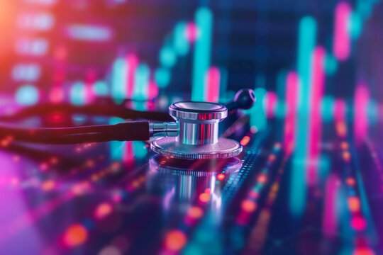Stethoscope on digital financial chart background - Powered by Adobe