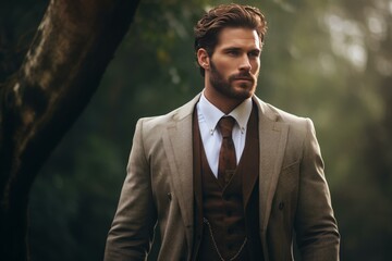 Dapper Handsome man suit tall. Model style. Generate Ai