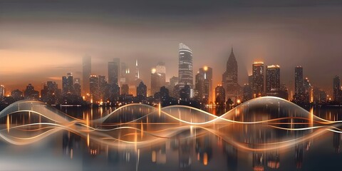 Obraz premium Creating a Virtual k Cityscape Collage with Looping Lights Overlay for an Animated Background. Concept Virtual Cityscape Collage, Looping Lights Overlay, Animated Background, Urban Landscape