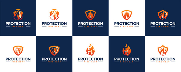 collection of fire protection logos, firefighting, office, logo design templates.