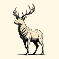 Big Reindeer Illustration Engraved Style
