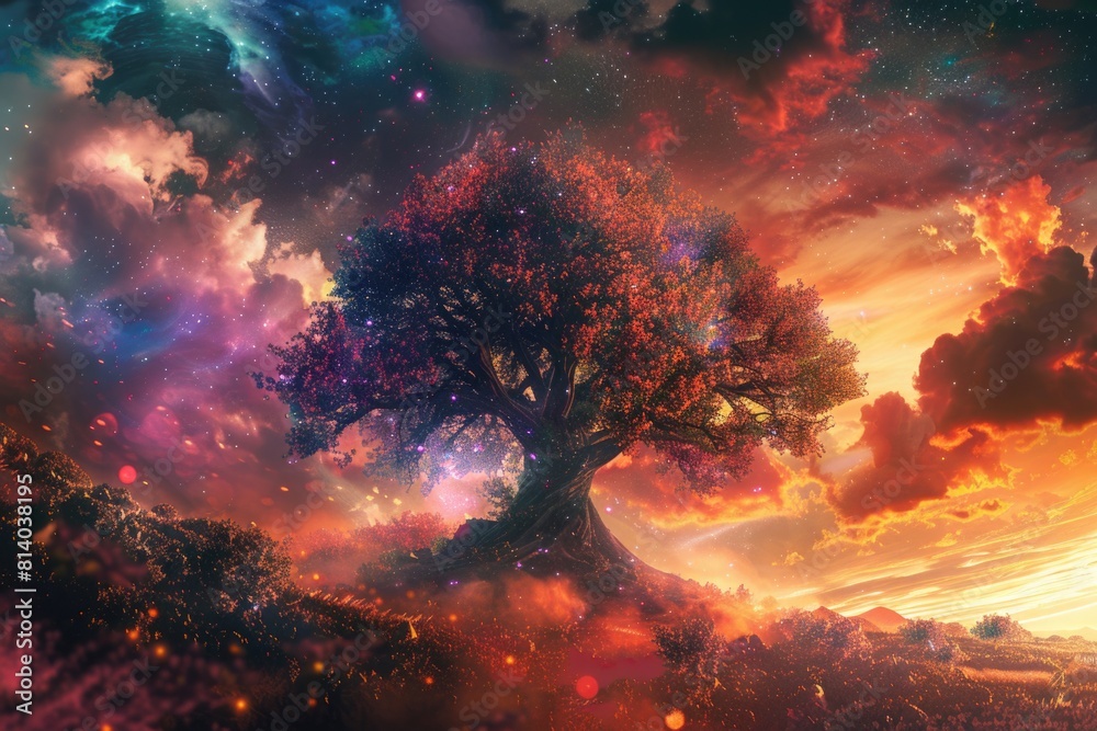 Wall mural tree is main focus of this colorful and vibrant image