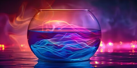 Captivating portrayal of a minimalist miniature collage in a fishbowl with cinematic lighting. Concept Miniature Collage, Fishbowl Setting, Cinematic Lighting, Minimalist Art Illustration