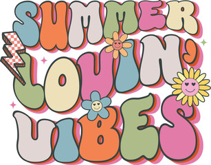 Summer lovin' vibes Retro Groovy T-shirt, Summer T-shirt Design, Summer Vibes, Beach Quotes, Beach Vibes, Summer Quote, 70s Retro, Ocean, Vacation Quotes, Cut Files For Cricut and Silhouette