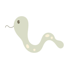 Cute kawaii snake in hand draw flat style isolated on white background. Children vector illustration.Cartoon funny baby animal character design.Soft pastel colors.