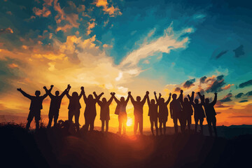 friends silhouette holding hand in hand