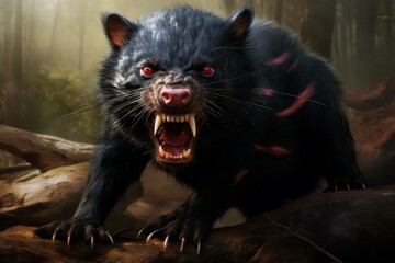 Fierce Tasmanian devil animal jungle. Nature wild animal australia nature. Generate Ai
