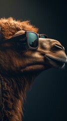 Close-up of a camel wearing sunglasses