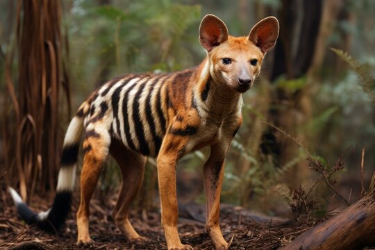 Extinct Tasmanian tiger. Mammal wildlife travel. Generate Ai
