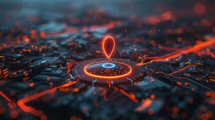 futuristic map pin location AI technology background hyper realistic 