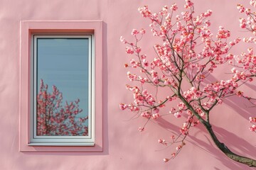 Blooming tree near the window