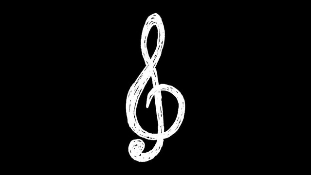 White wiggly hand drawn treble clef music note icon doodle animation    
