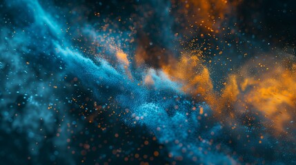 Obraz premium A dynamic and vibrant portrayal of abstract blue and orange color powde