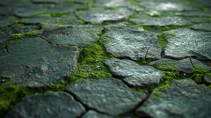 Close-up of green moss growing on cracked stone surface