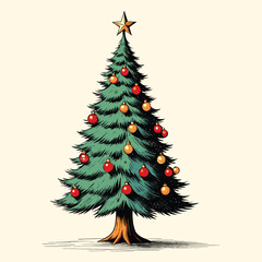 Christmas Tree With Christmas Lights and Stars