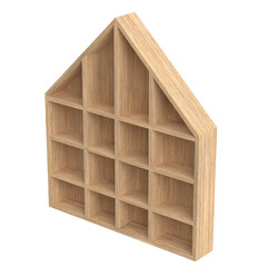 3D rendering illustration of a wall mounted wooden showcase