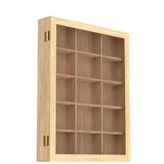 3D rendering illustration of a wall mounted wooden showcase