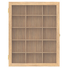 3D rendering illustration of a wall mounted wooden showcase
