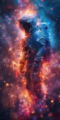 Astronaut in cosmic nebula storm