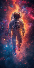 Astronaut floating in a starry nebula