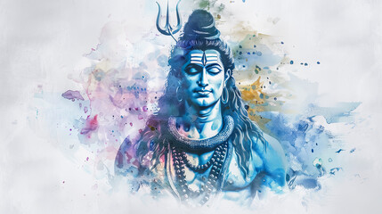 Beautiful digital painting of lord Shiva in deep meditation on a white background perfect for spiritual artwork enthusiasts