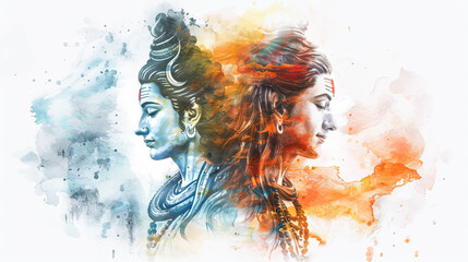 Beautiful digital painting of lord Shiva and Parvati in a heavenly setting perfect for home decor