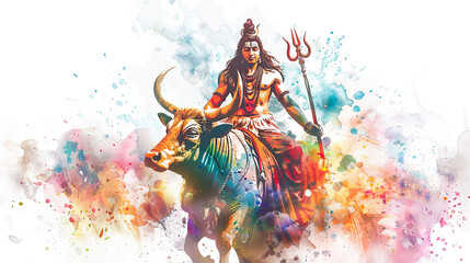 Beautiful digital artwork of lord Shiva and Nandi on a white background perfect for your home decor