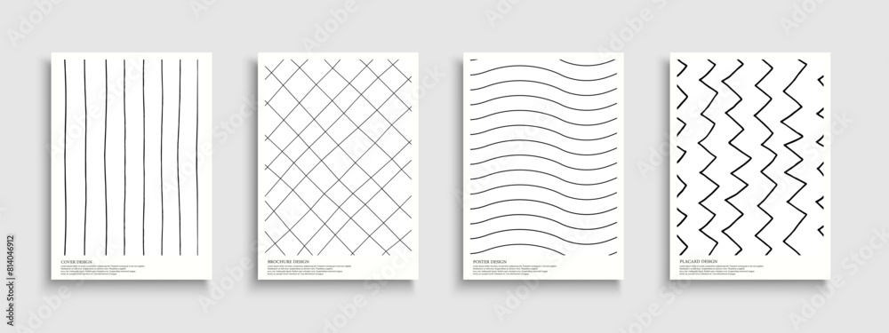 Wall mural set of black and white hand drawn striped covers, templates, placards, brochures, banners, flyers et - Wall murals