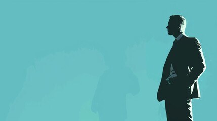 Silhouette of a businessman standing in front of blue background