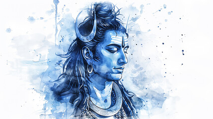 Fototapeta premium Beautiful digital painting of Lord lord Shiva with a blue throat on a white background perfect for home decor and spirituality enthusiasts.