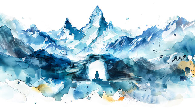 Beautiful digital painting of lord Shiva in snowy cave setting