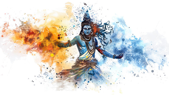 Beautiful digital watercolor painting of lord Shiva emerging from a linga on a white background.