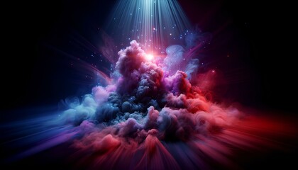 Colorful nebula Illumination:  A mystical scene where thick, swirling smoke fills a dark background
