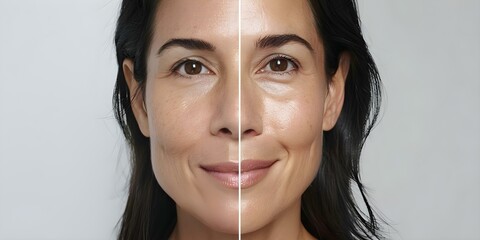 Before and after photo demonstrating improvements in skin health and appearance through intermittent fasting. Concept Skin Health, Before and After, Intermittent Fasting, Transformation, Improvements