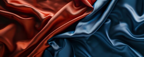 Red and blue satin fabric with elegant waves