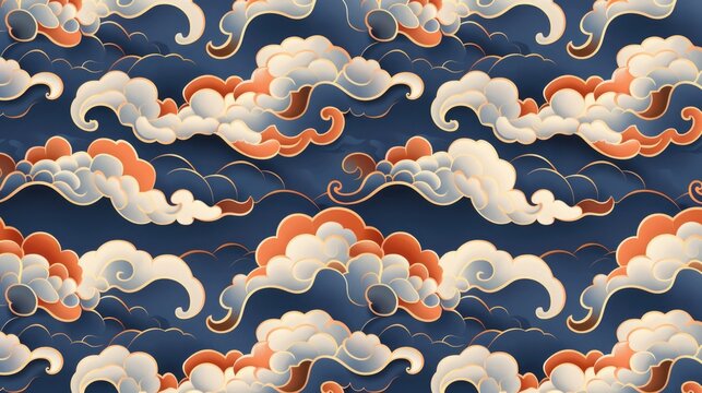 Blue and orange cloud patterned background with white cloud in middle