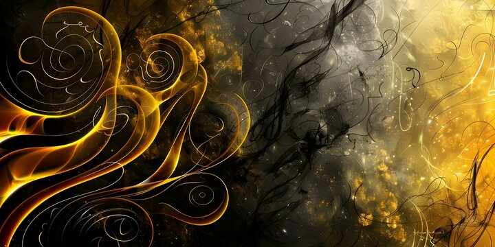 Islamicthemed background with Arabic calligraphy and black and gold colors. Concept Islamic Culture, Calligraphy Art, Black and Gold, Religious Backgrounds, Traditional Decor