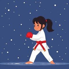 taekwondo or karate fighter on a plain background, hand-drawn grunge copy space style, Concept: martial arts and sports competitions