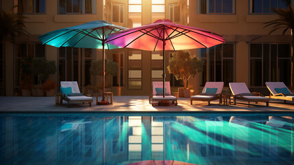Fototapeta premium Beautiful luxury hotel swimming pool resort background