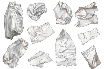 Crumpled pieces of paper on a plain white surface, suitable for various design projects